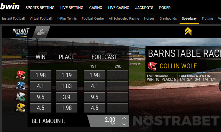 Virtual speedway in Bwin