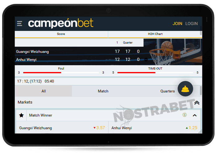 Campeonbet mobile version tablet