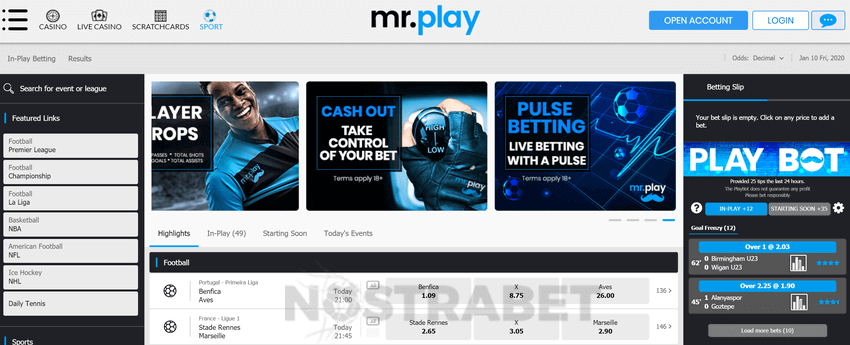 mrplay sportsbook homepage